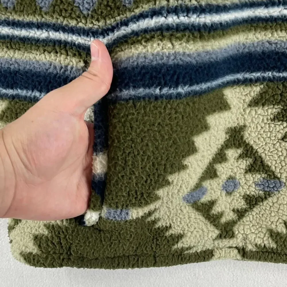 Wrangler Mens 1/4 Zip Sherpa Pullover SZ M Alpine Green Aztec Southwest
